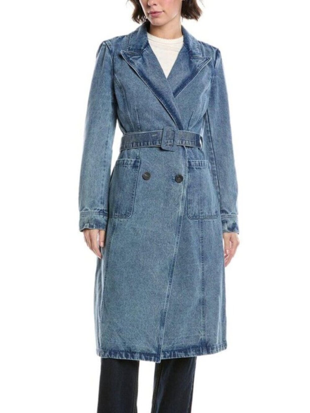 Anthropologie Avec Les Filles Medium Wash Denim Trench Coat Long Jacket Size S